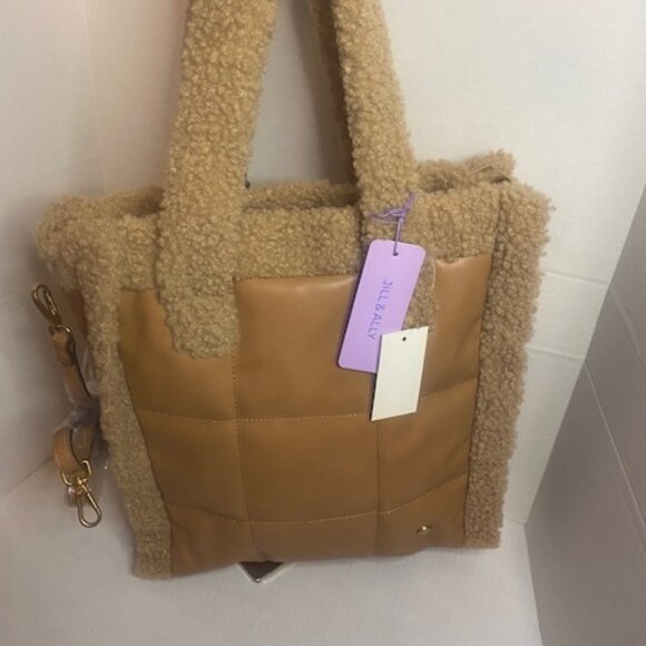 Jill & Ally Quilted Faux Shearling Trim Tote - Picture 3 of 9